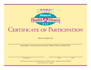 National Women's Health & Fitness Day Certificate of Participation